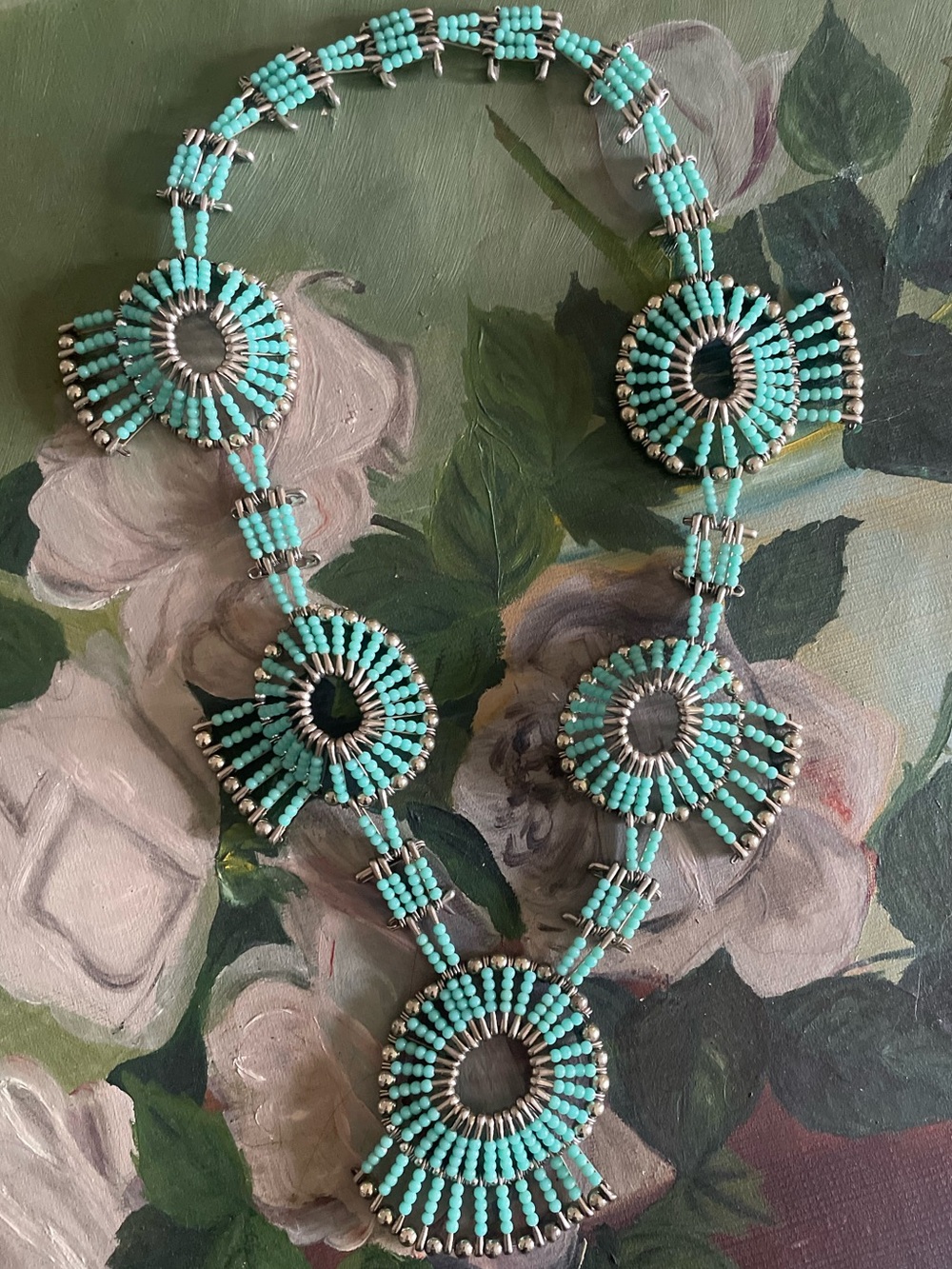 Handmade Turquoise Bead Squash Blossom Necklace
